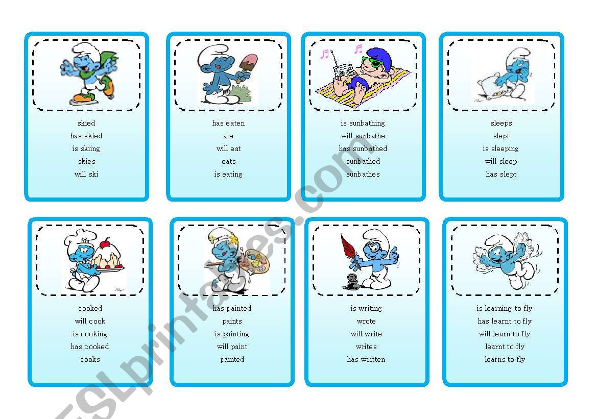 Taboo cards: Present Perfect Game with the SMURFS