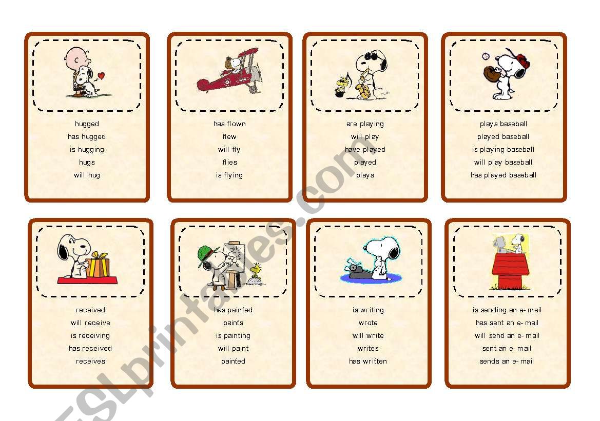 Present Perfect with SNOOPY - taboo cards