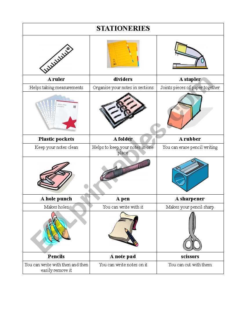 Classroom vocabulary - STATIONERY