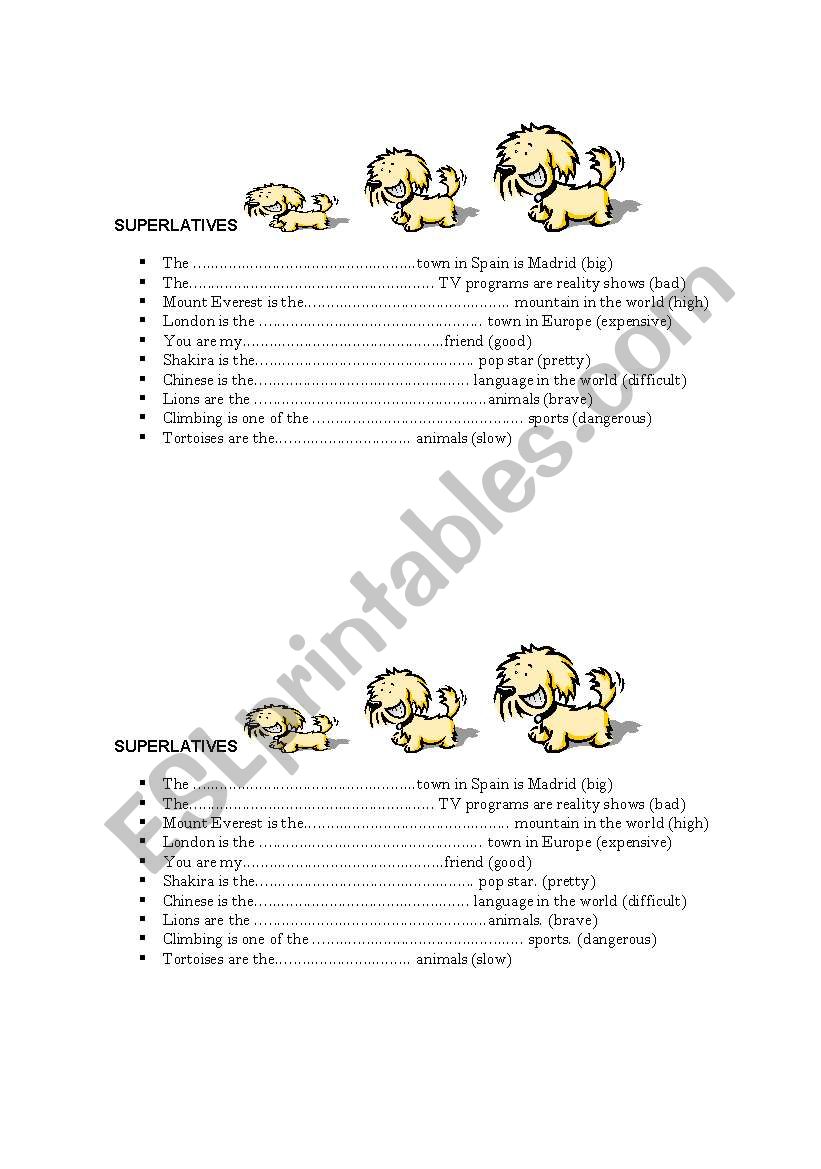 superlative sentences. worksheet