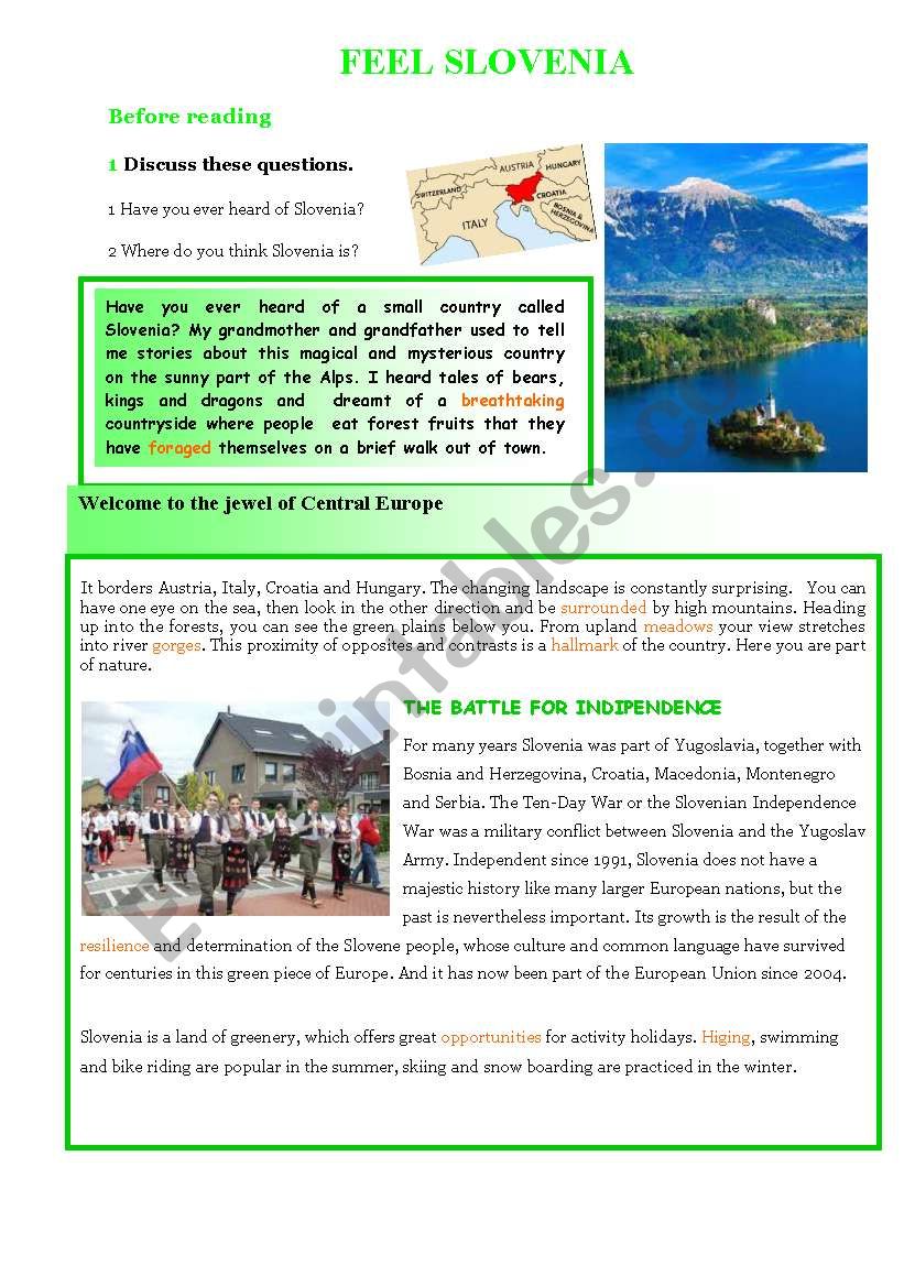 FEEL SLOVENIA worksheet