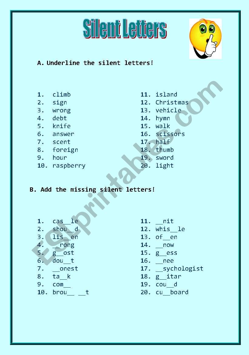 Pronunciation: Silent Letters worksheet