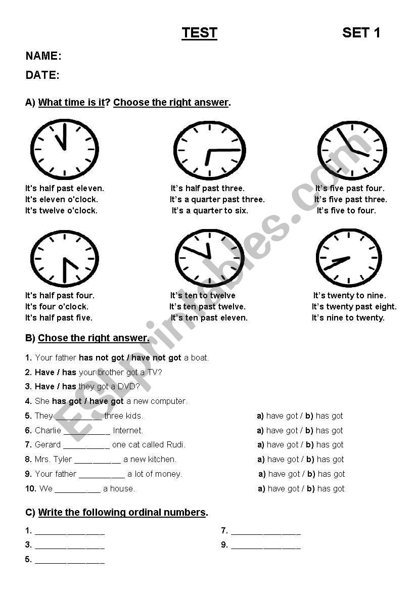 TEST FOR BEGINNERS worksheet