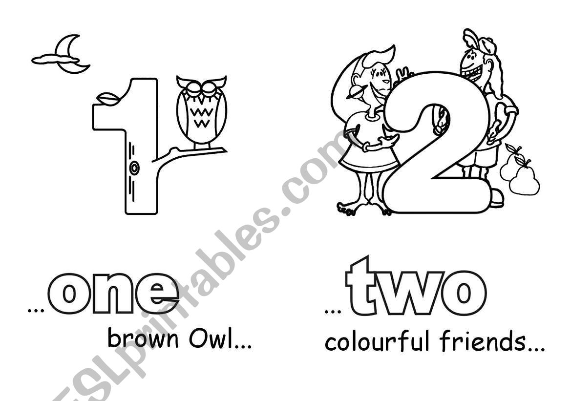One to Five with numbers and coloring sheets (Part 1 of 2)