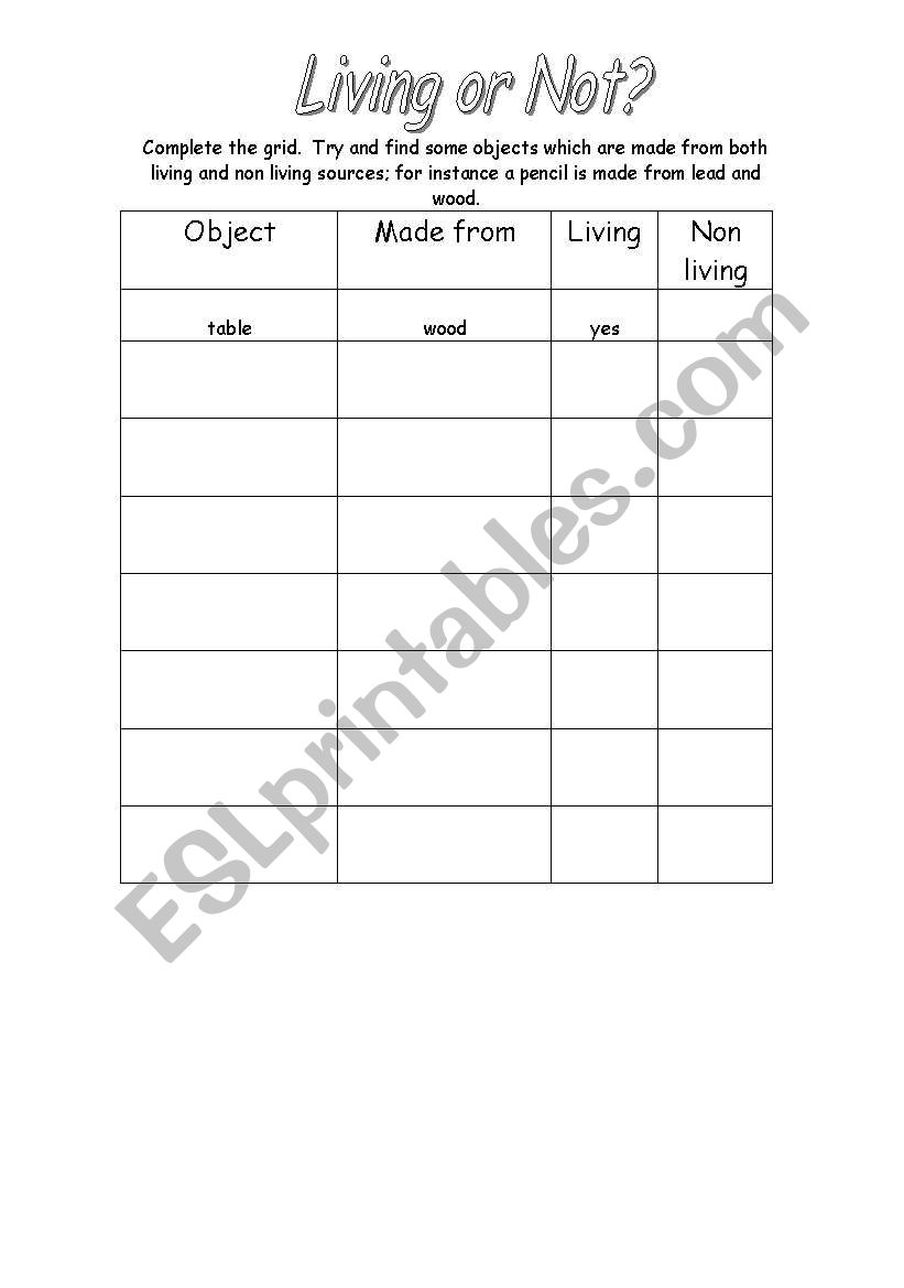 Classifying Materials worksheet