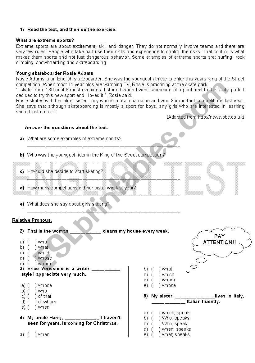 ENGLISH TEST - RELATIVE PRONOUS