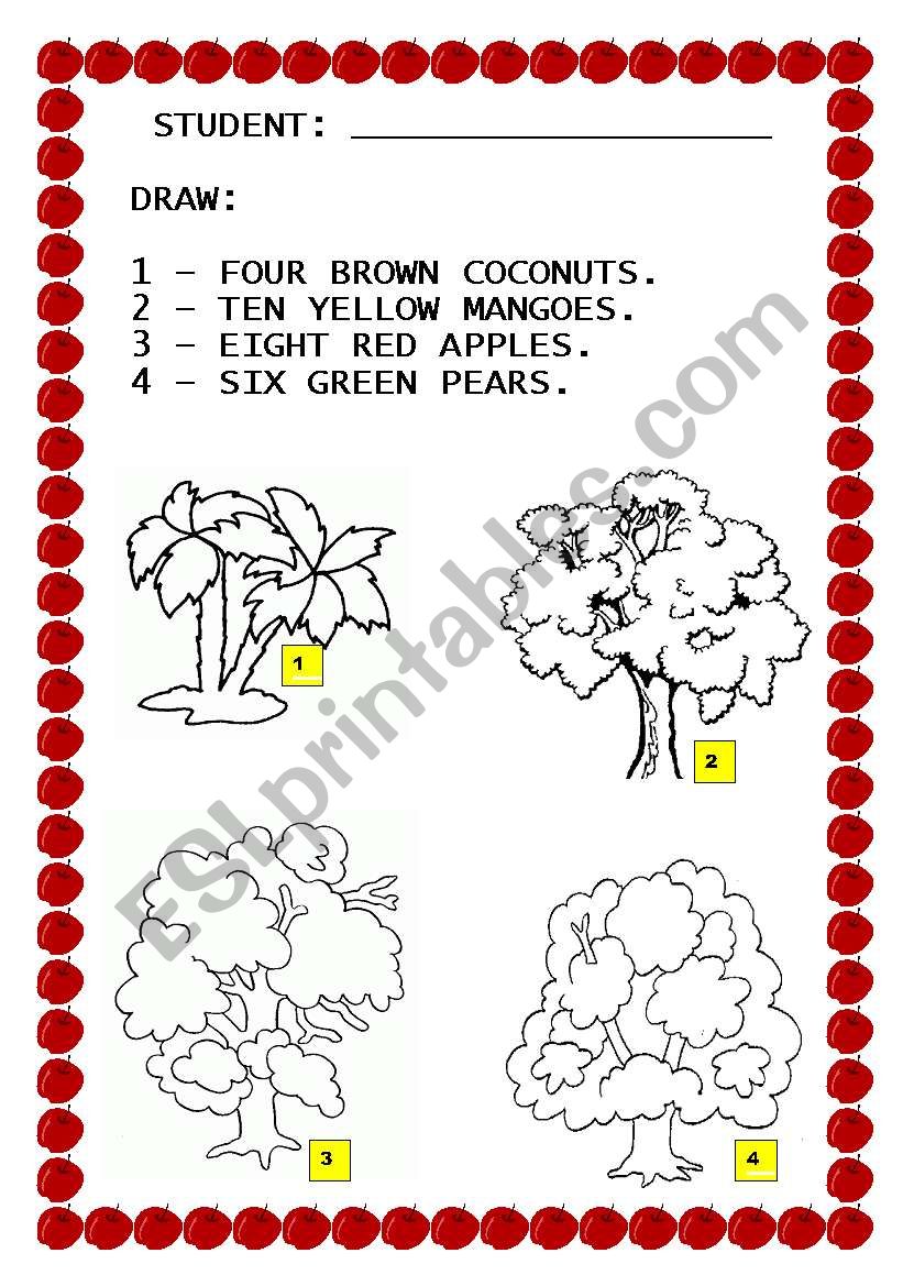 DRAW AND COLOR THE FRUIT worksheet