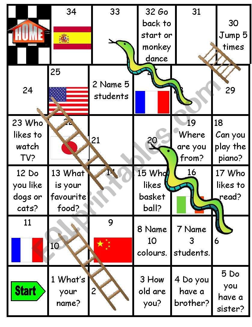 I like, snakes and ladders worksheet