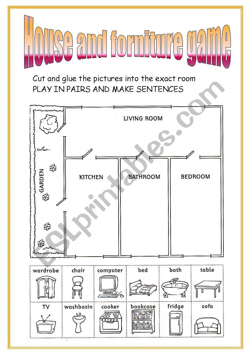 house and furniture game worksheet