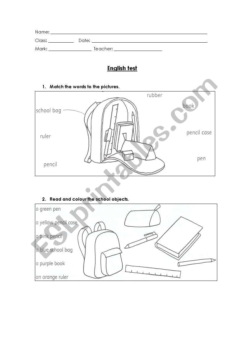 English test - 4th grade - ESL worksheet by ESLDias