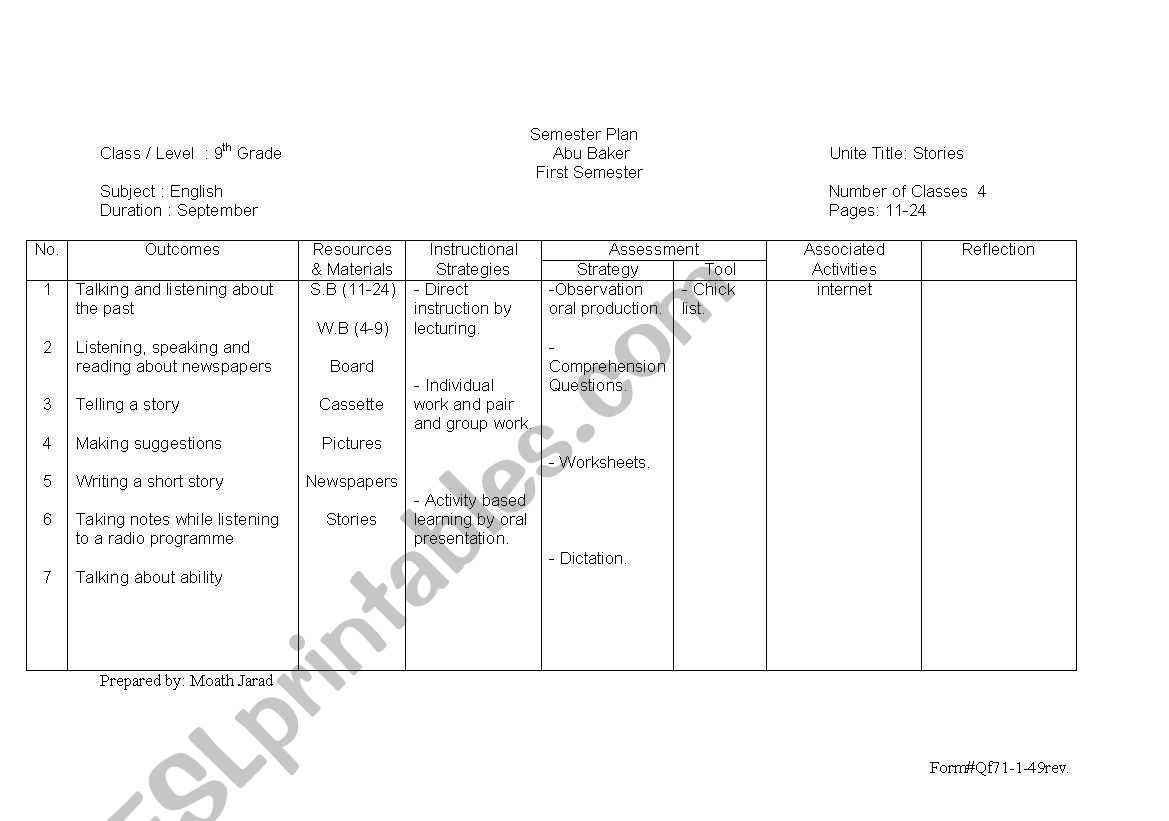 semester plan  worksheet