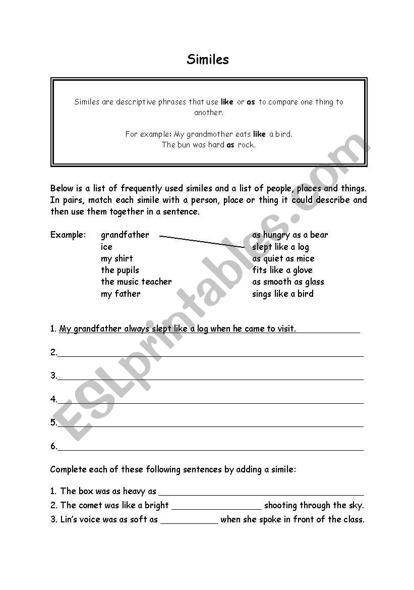 Simile worksheet