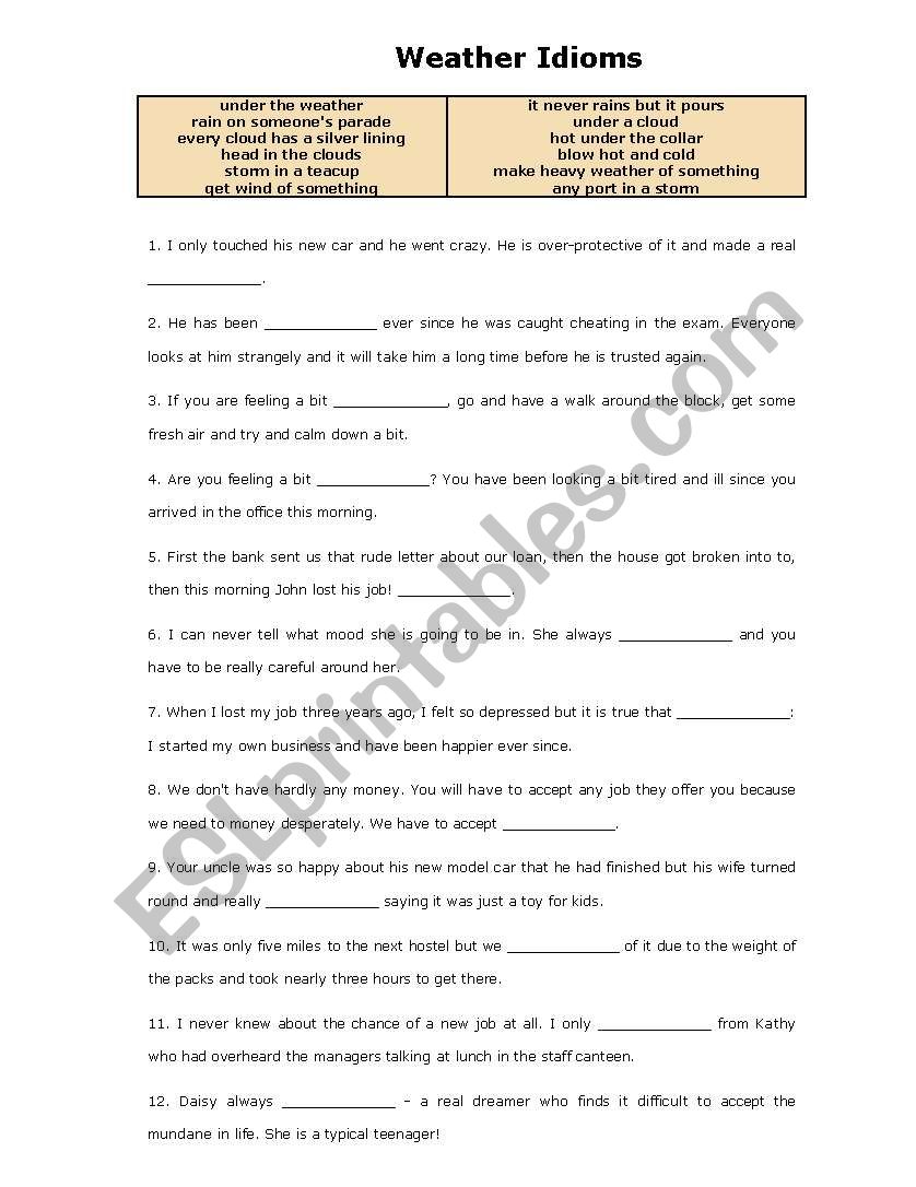 Weather Idioms worksheet