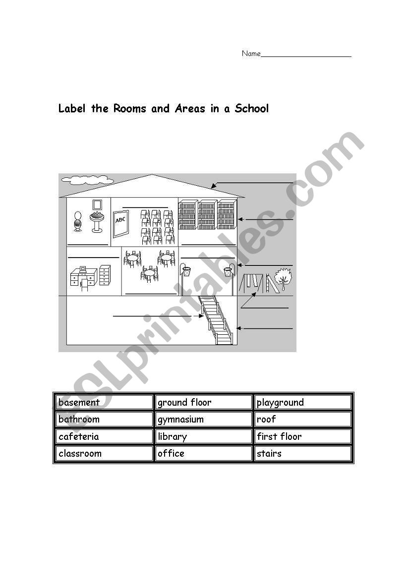 Label the rooms and areas of the school