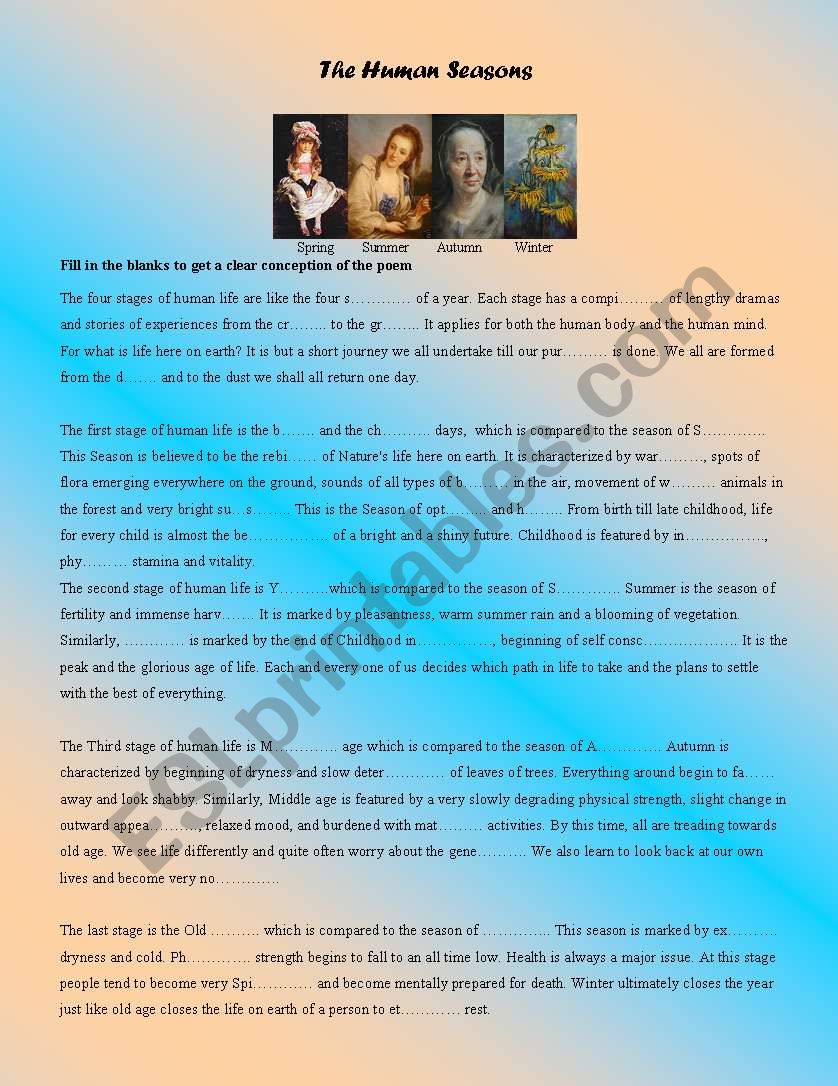 The Human Seasons 2 worksheet
