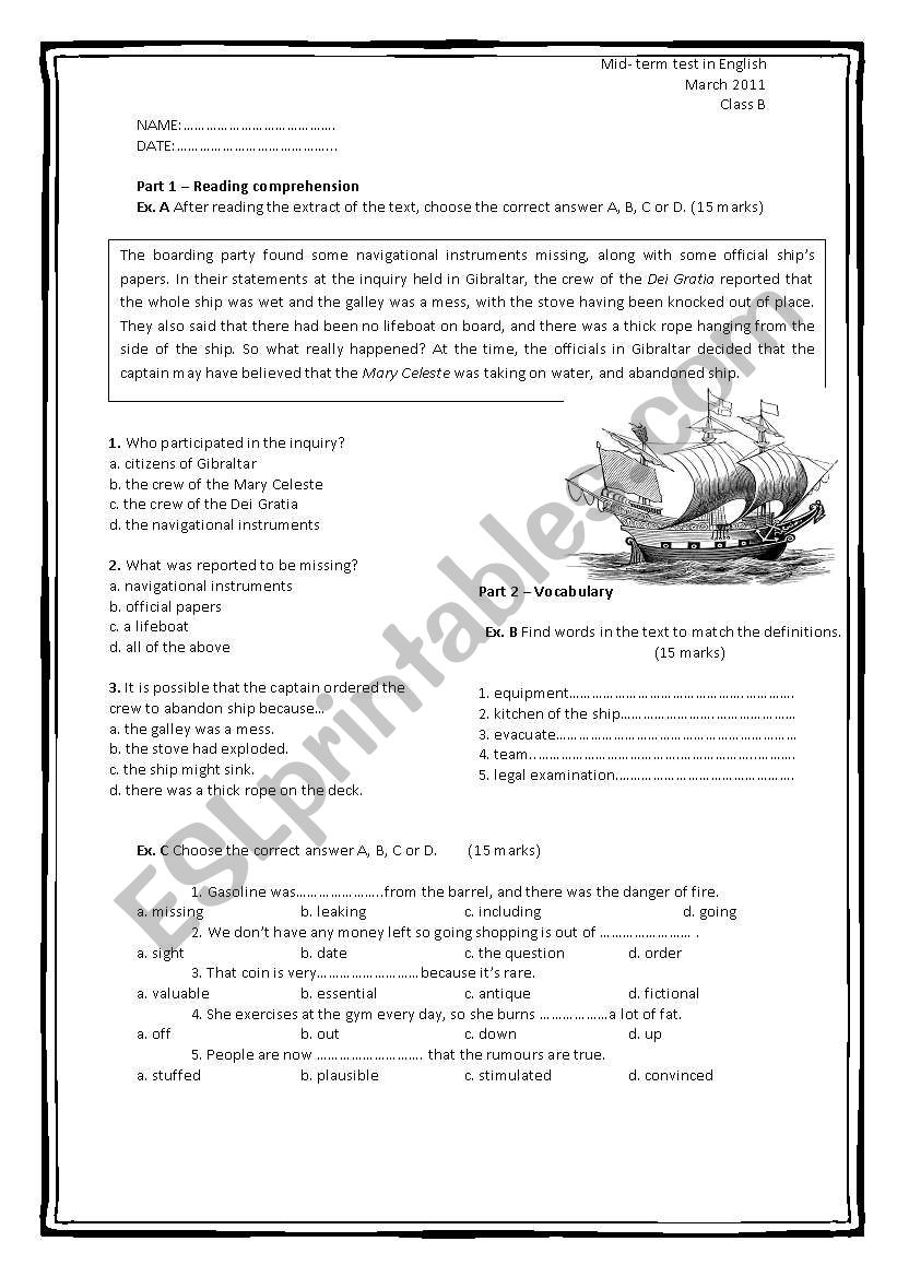 TEST for high school english (2/3)- various activities- 2 pages + key