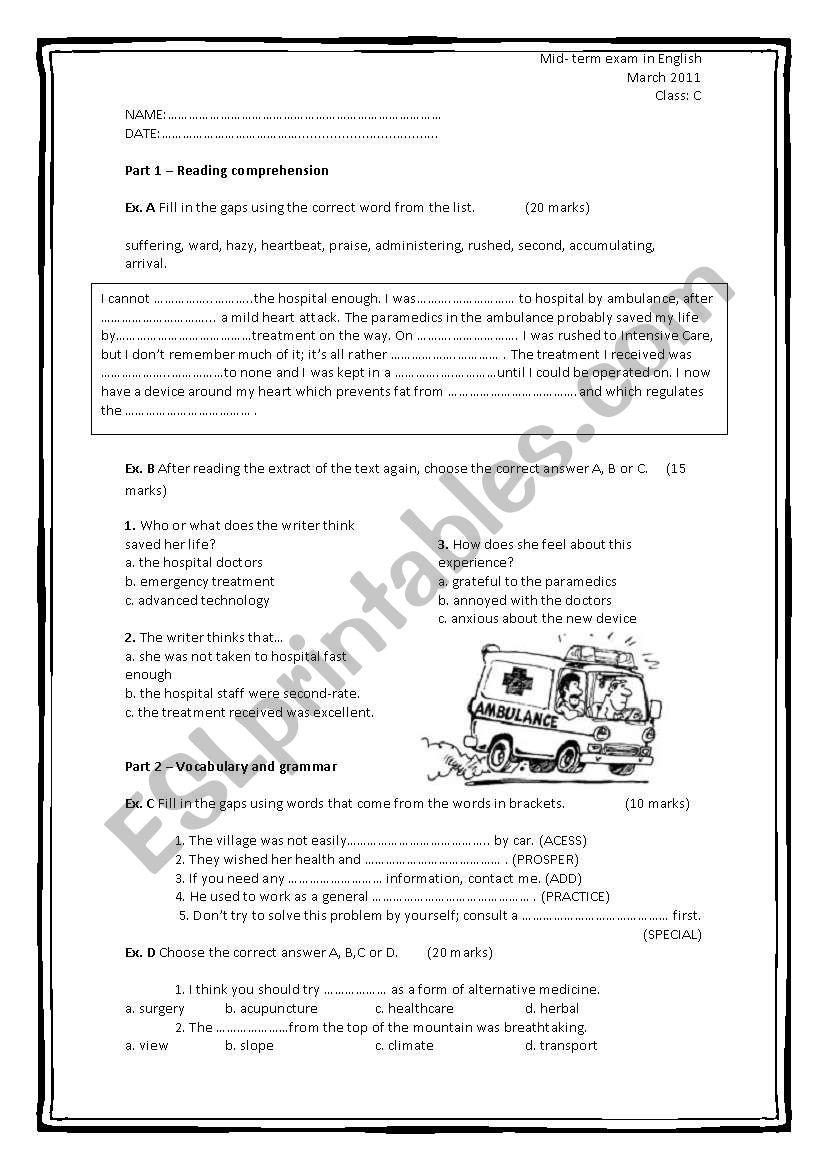 TEST for high school english (3/3)- various activities- 2 pages + key