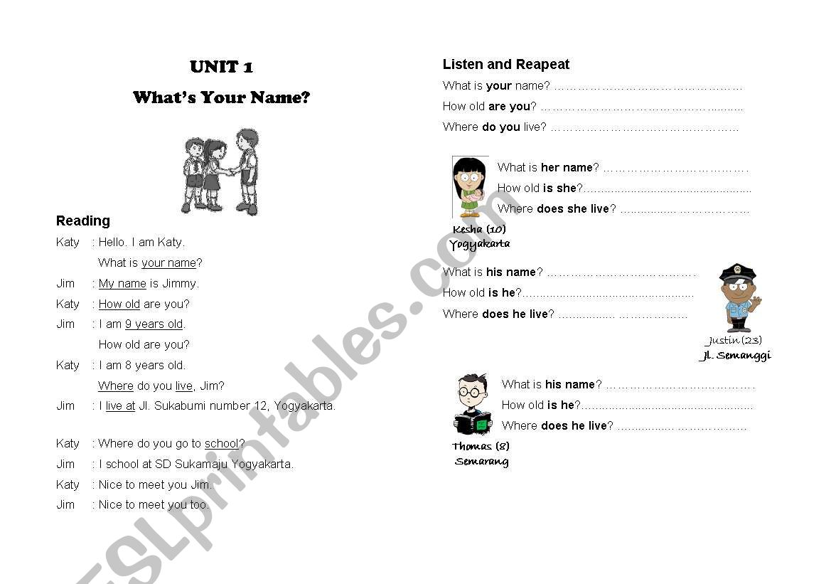 Unit 1 - Whats your name worksheet