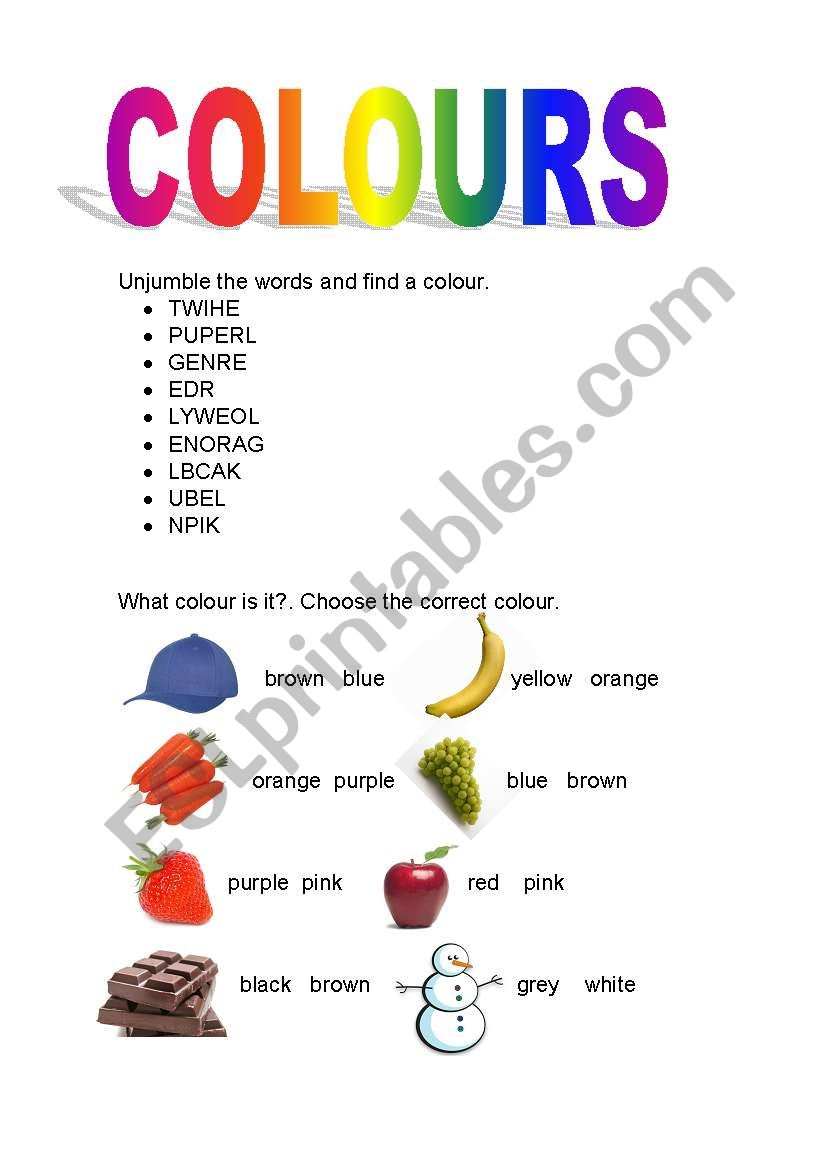 colours worksheet