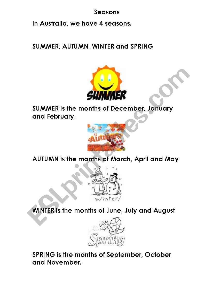 Seasons in Australia worksheet
