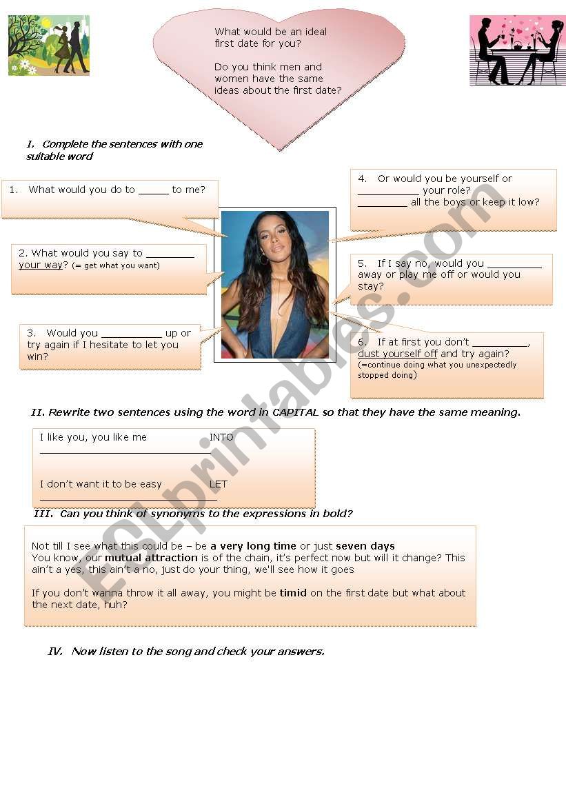 Aaliyah - try again RnB worksheet