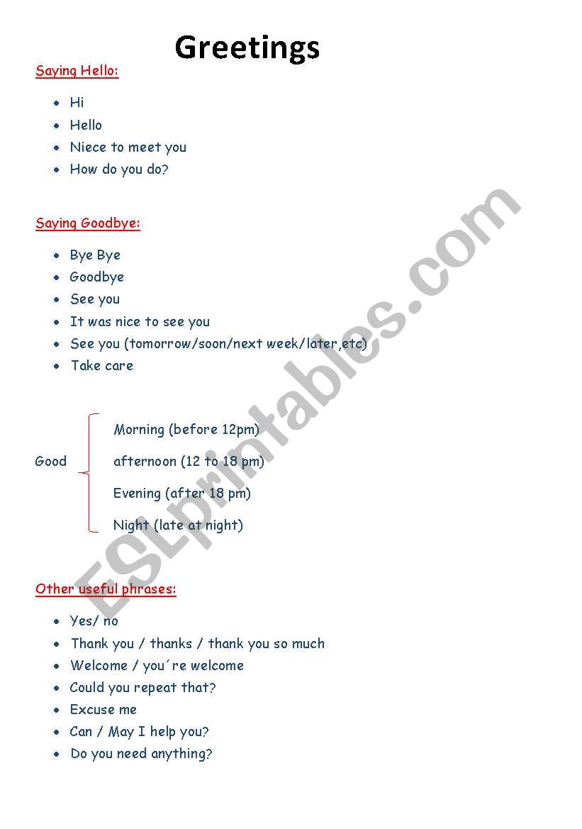 greetings worksheet