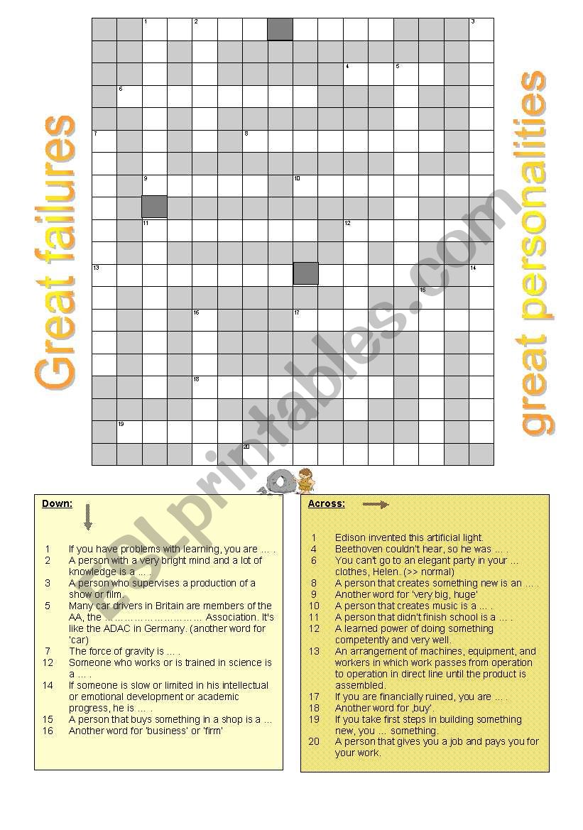 Great failures, great personalties (Part 3/3) - Crossword