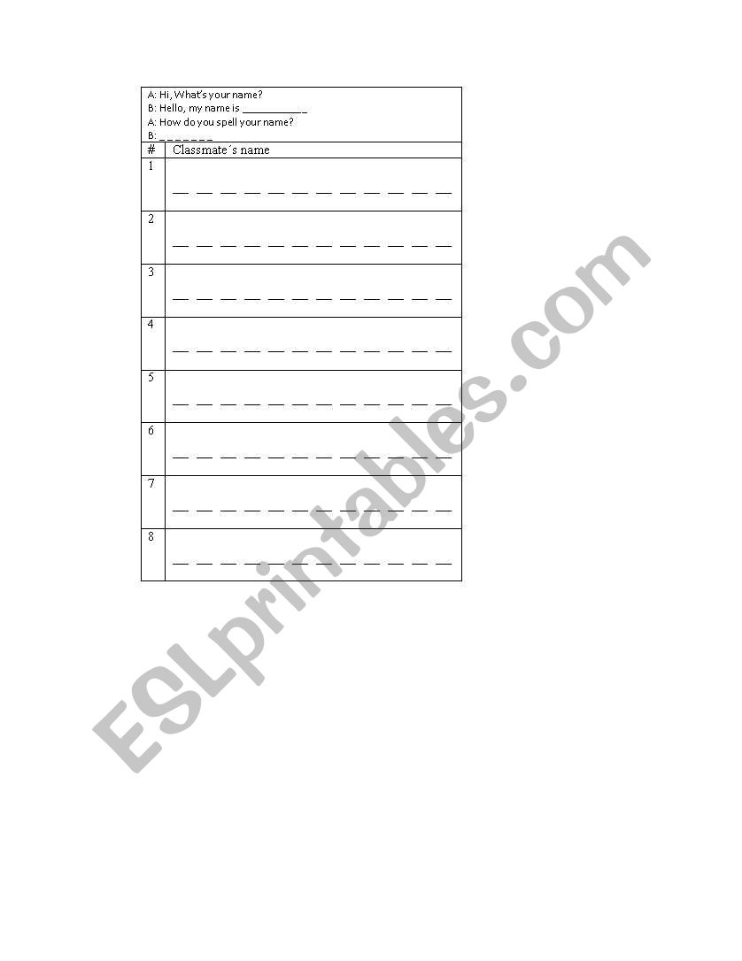 spelling name chart worksheet