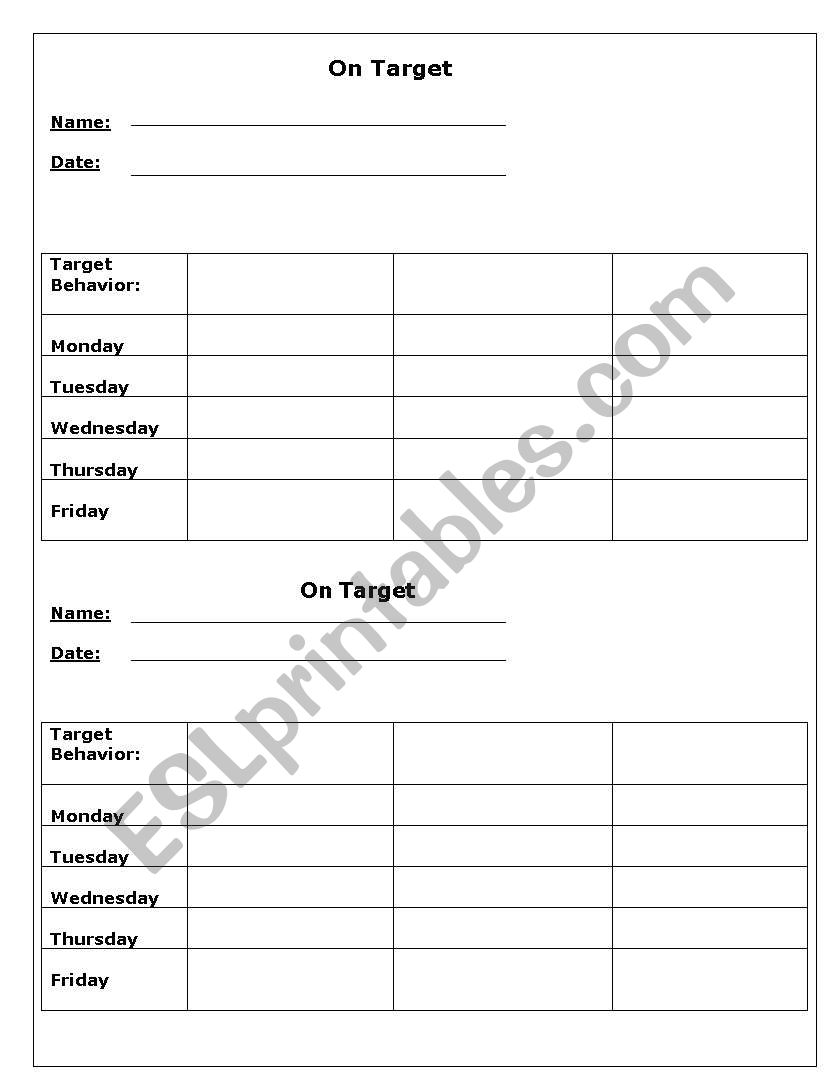 Behaviour Contract worksheet