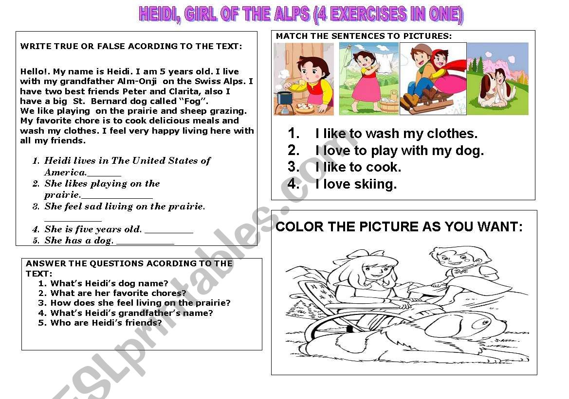 HEIDI THE GIRL OF THE ALPS- 4 EXERCISES IN ONE