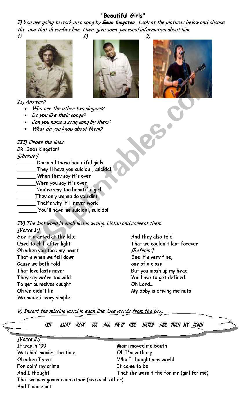 beautiful girl worksheet