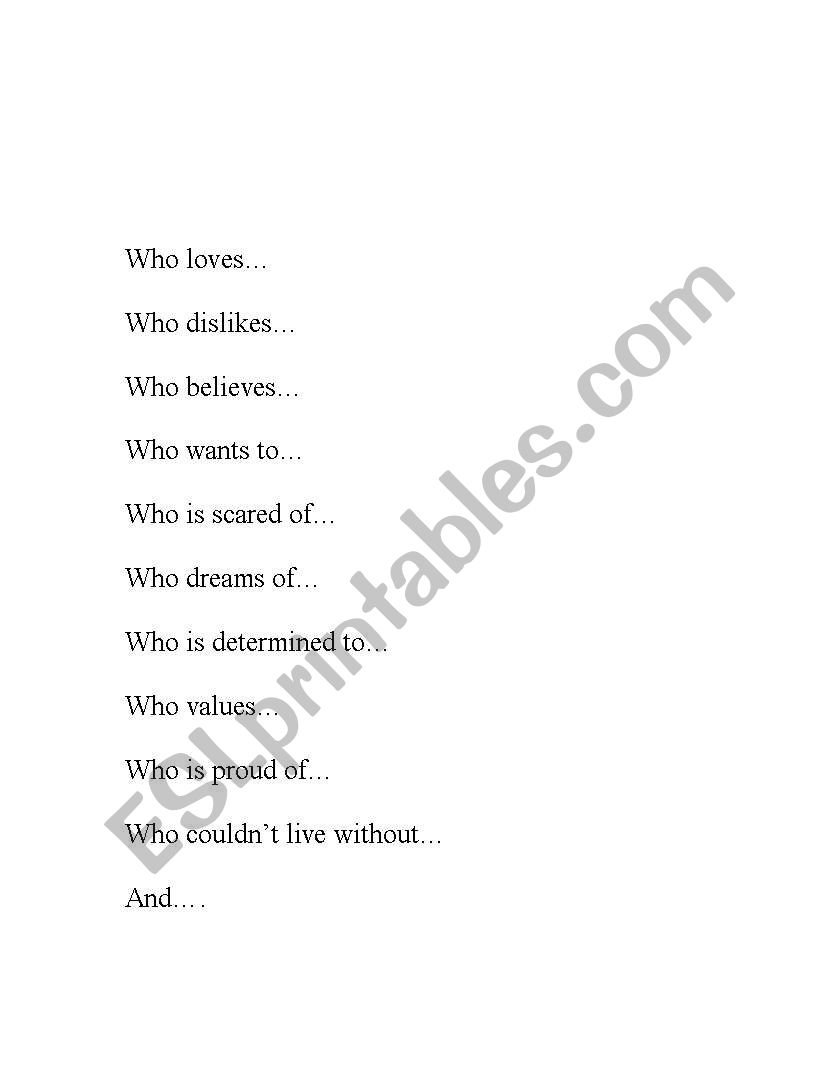 Get to know you worksheet.   worksheet