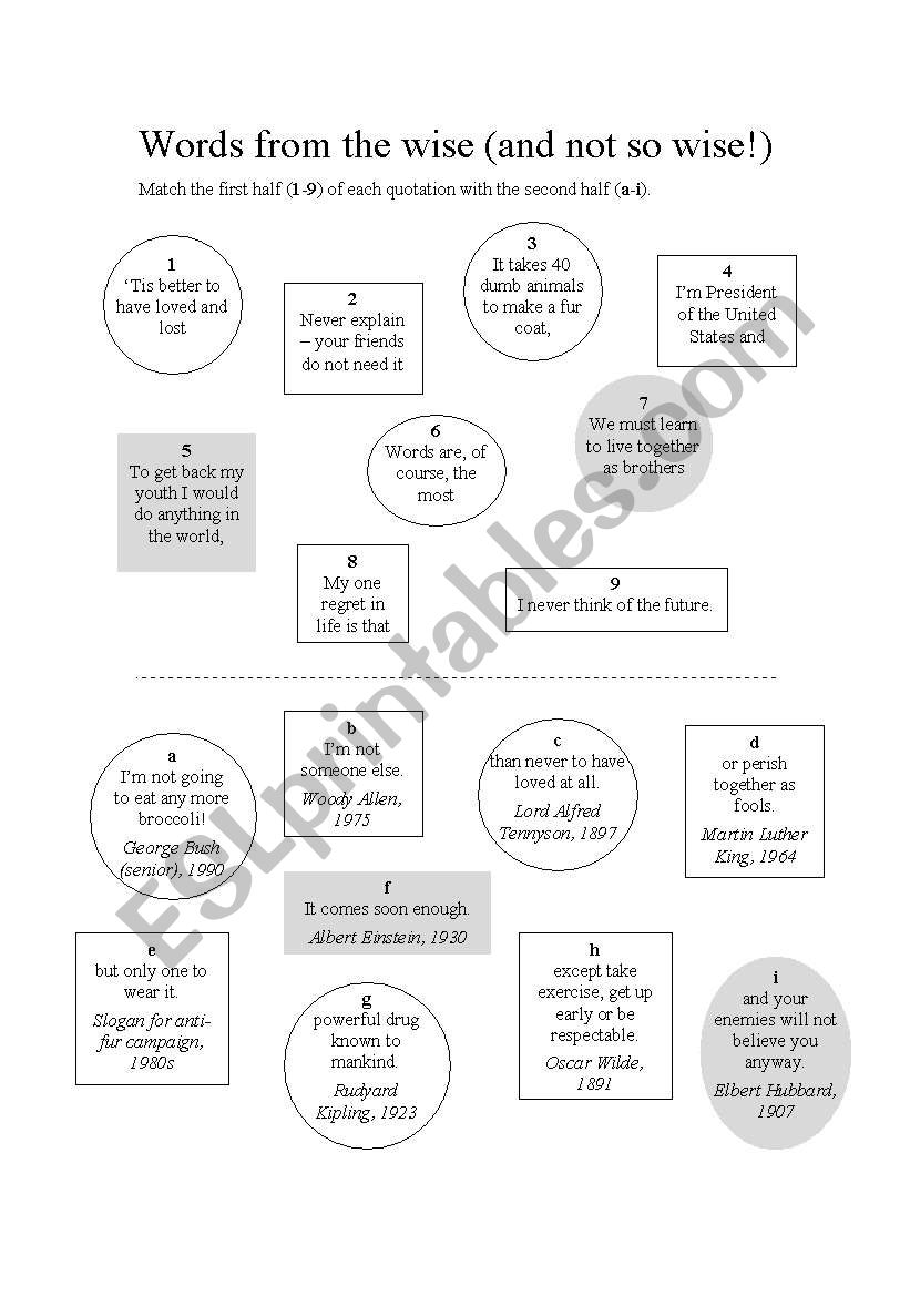 Matching Quotes worksheet