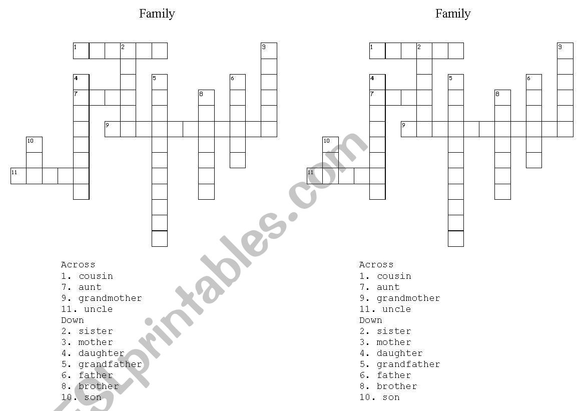 Family crossword worksheet