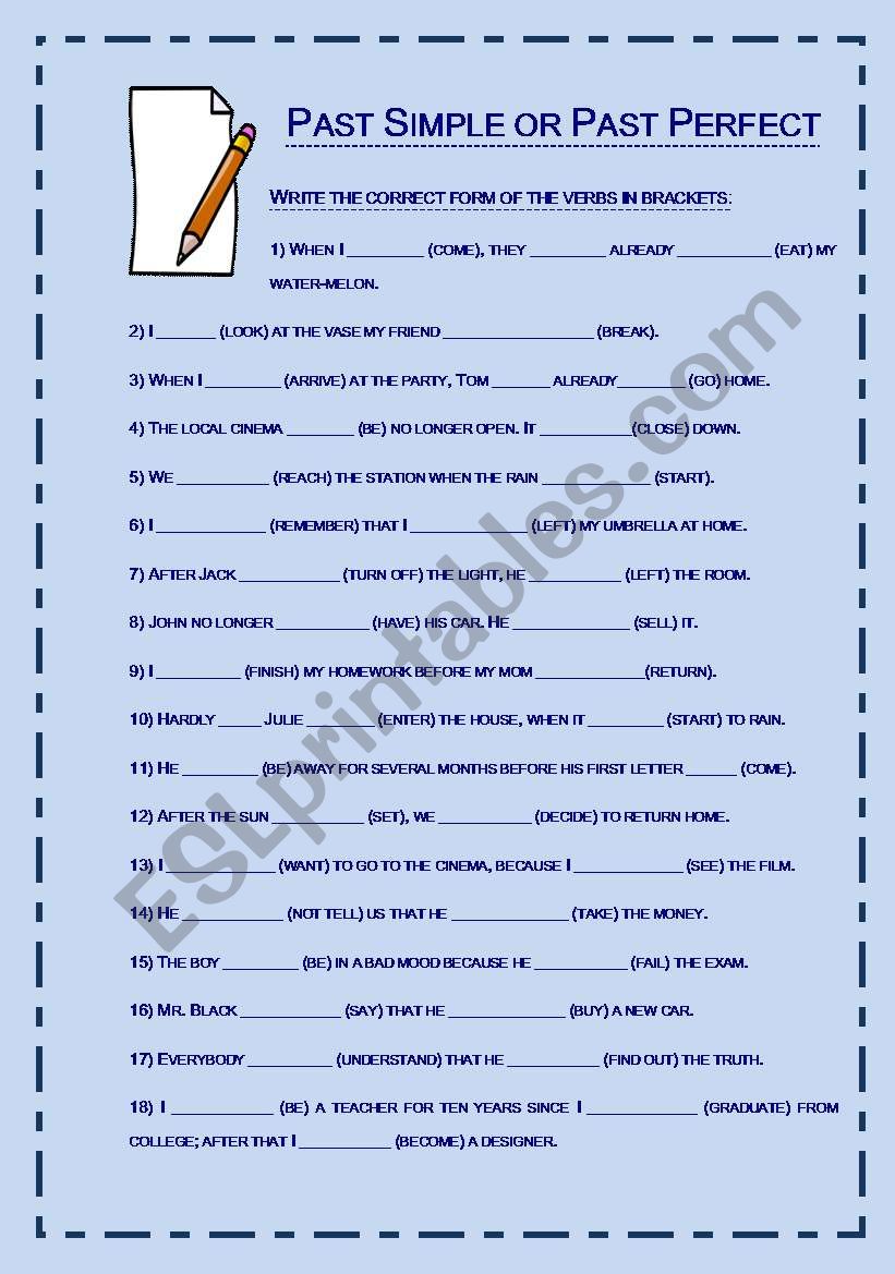 Past Simple or Past Perfect  worksheet