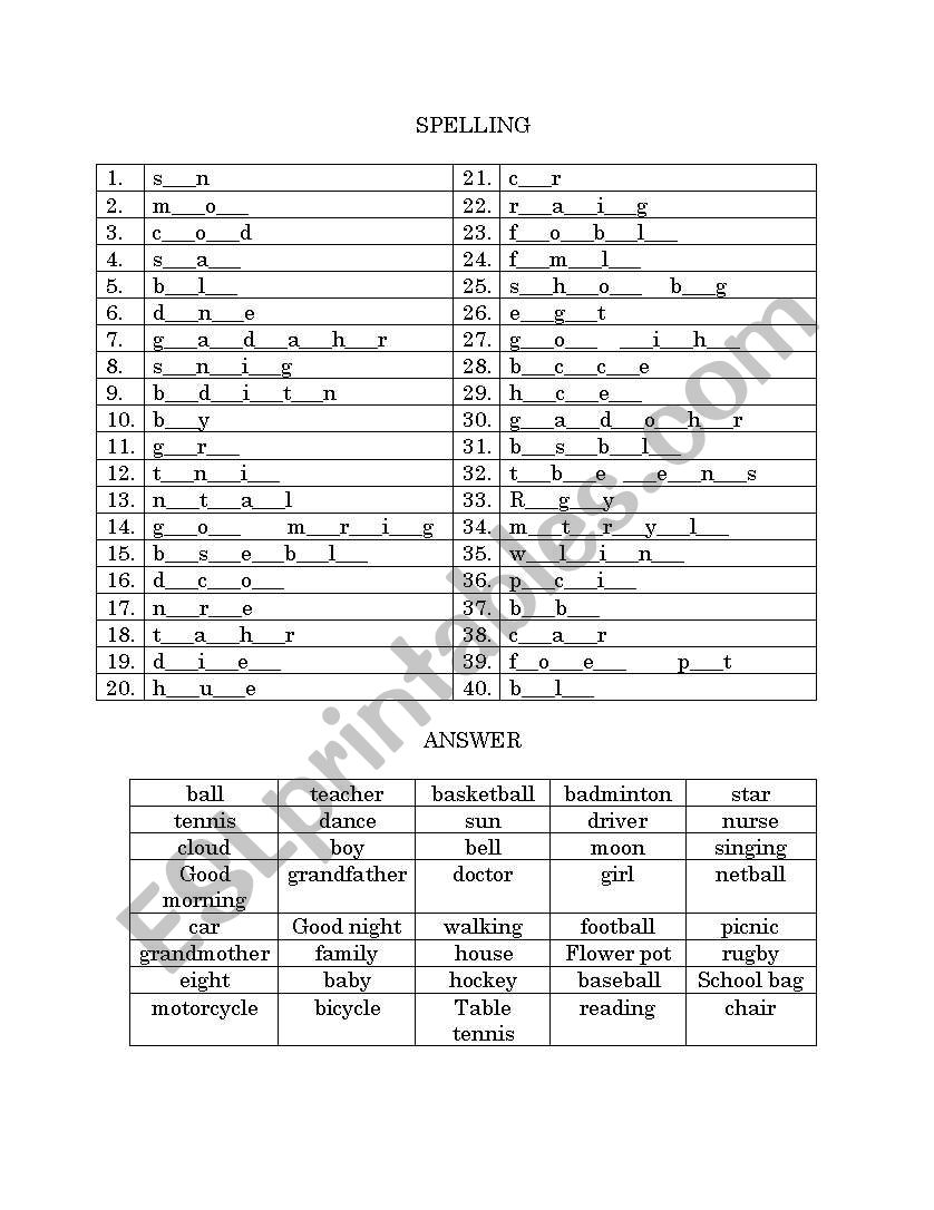 spelling activity worksheet