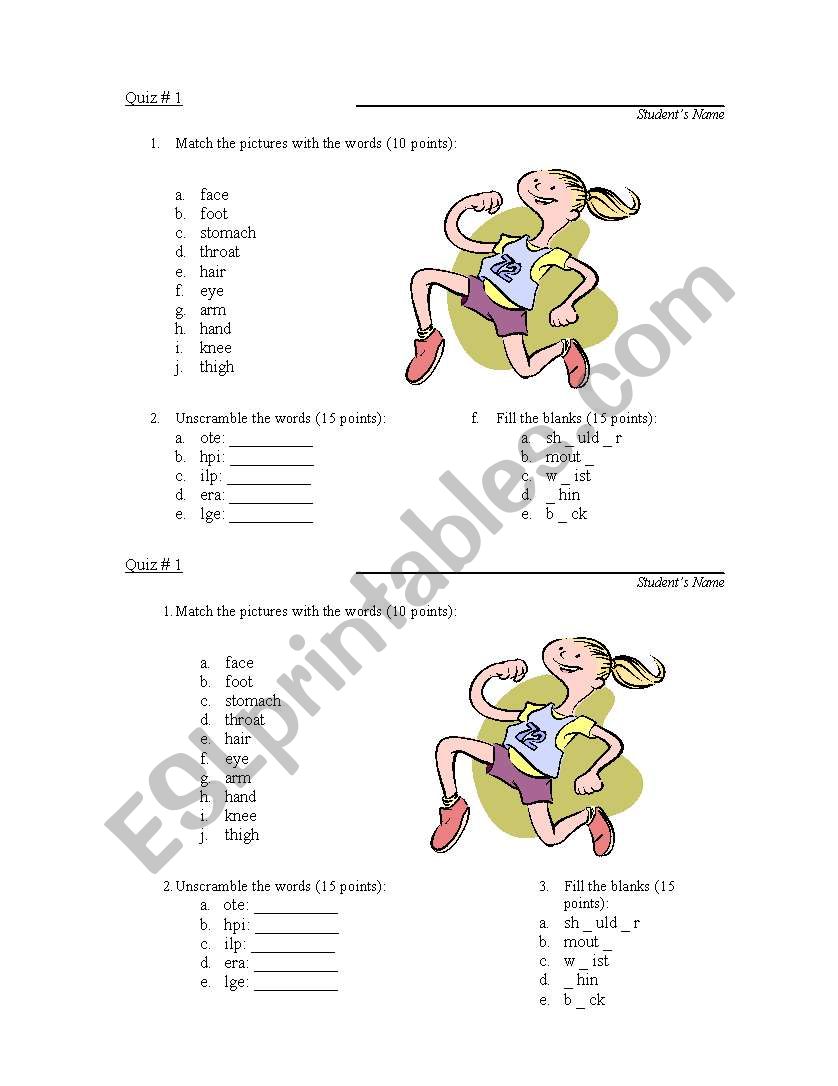 Body Parts Quiz  worksheet