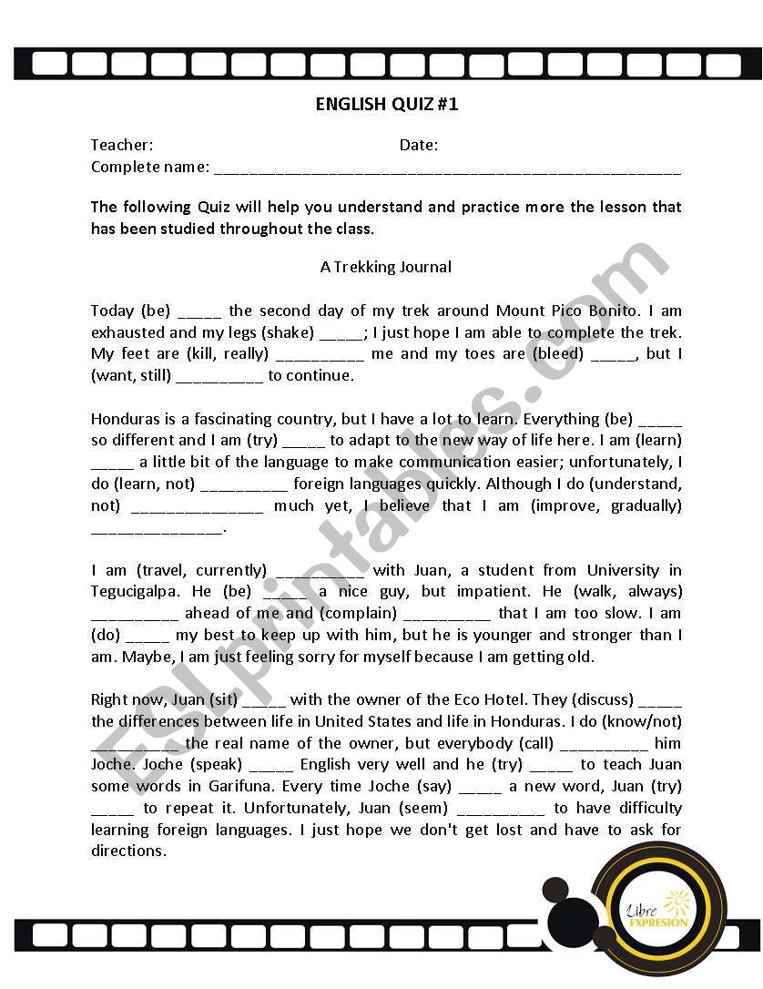 English Quiz 1 worksheet