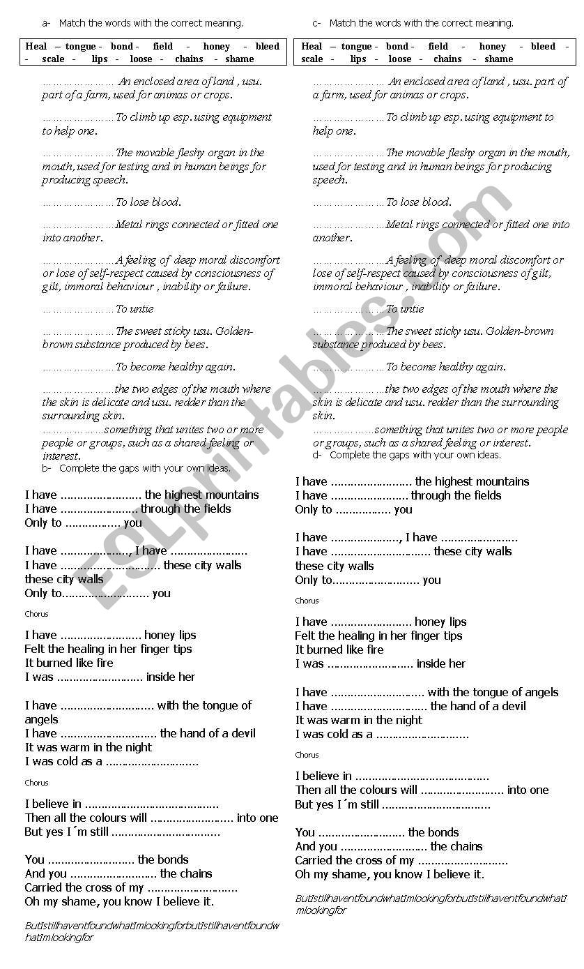 English Worksheets I Still Haven T Found What I M Looking For U 2 English Worksheets I Still Haven T Found What I M Looking For U 2