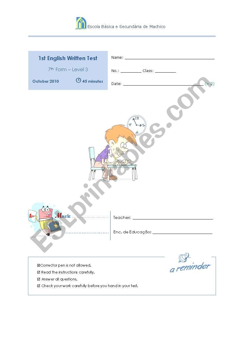 Test 7th form worksheet