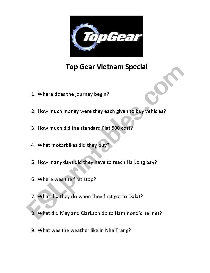 Top Gear Vietnam Special worksheet