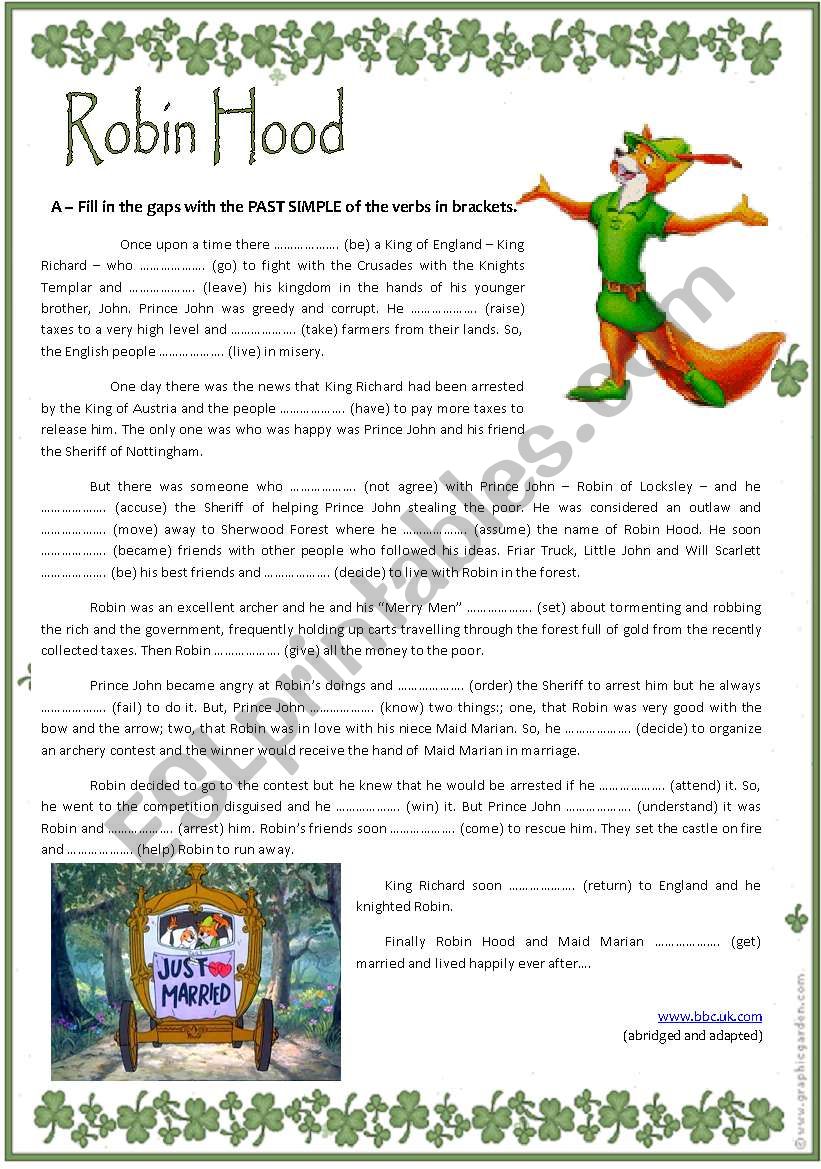 ROBIN HOOD - PAST SIMPLE worksheet