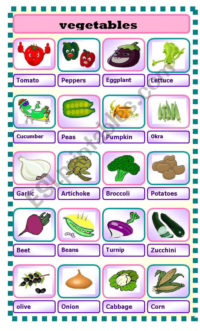 vegetables : pictionary worksheet