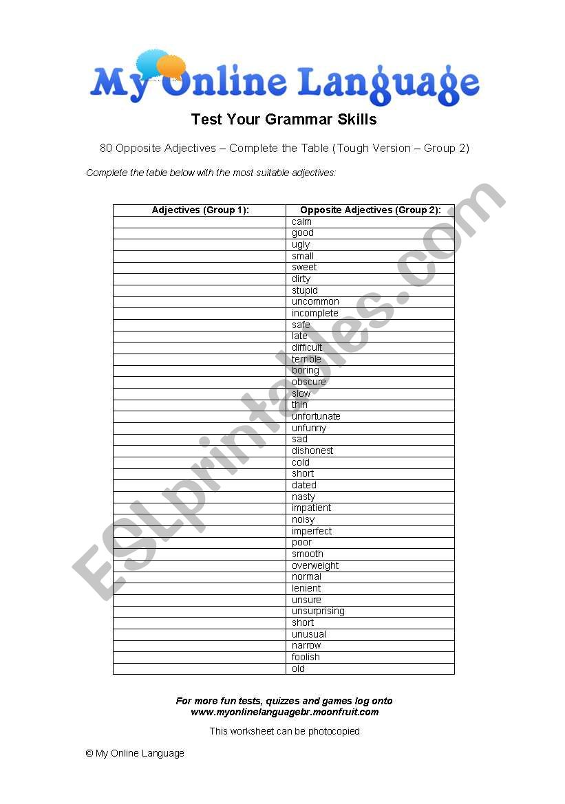 80-opposite adjectives worksheet