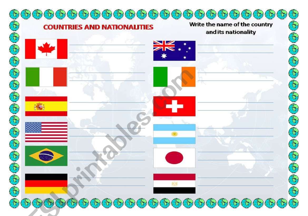 Countries and Nationalities worksheet