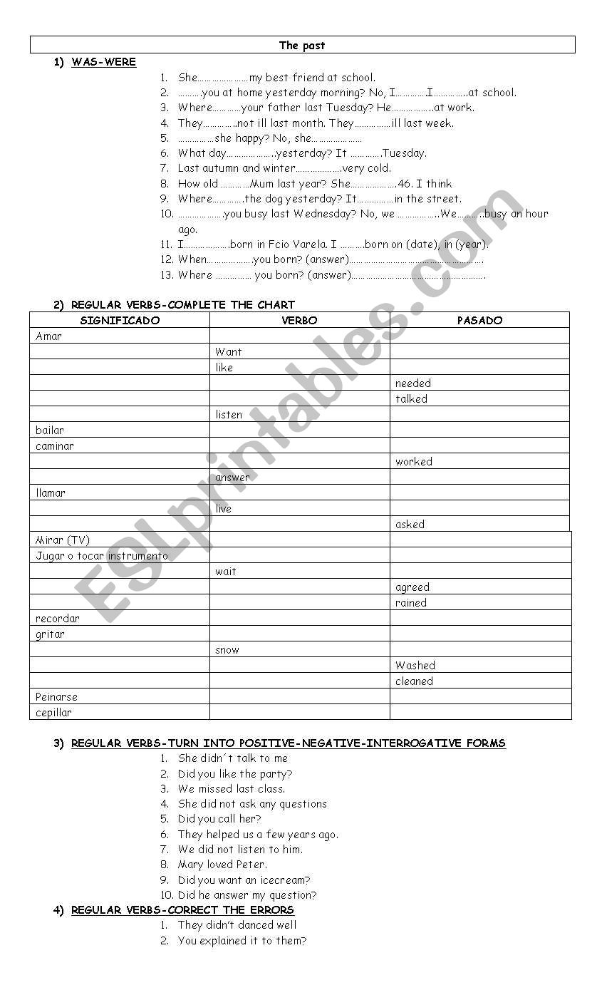 SIMPLE PAST WORKSHEET worksheet