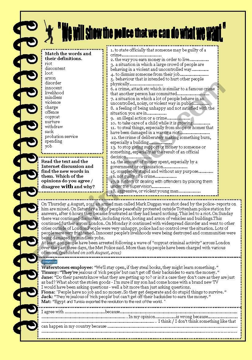 Riots in Britain worksheet