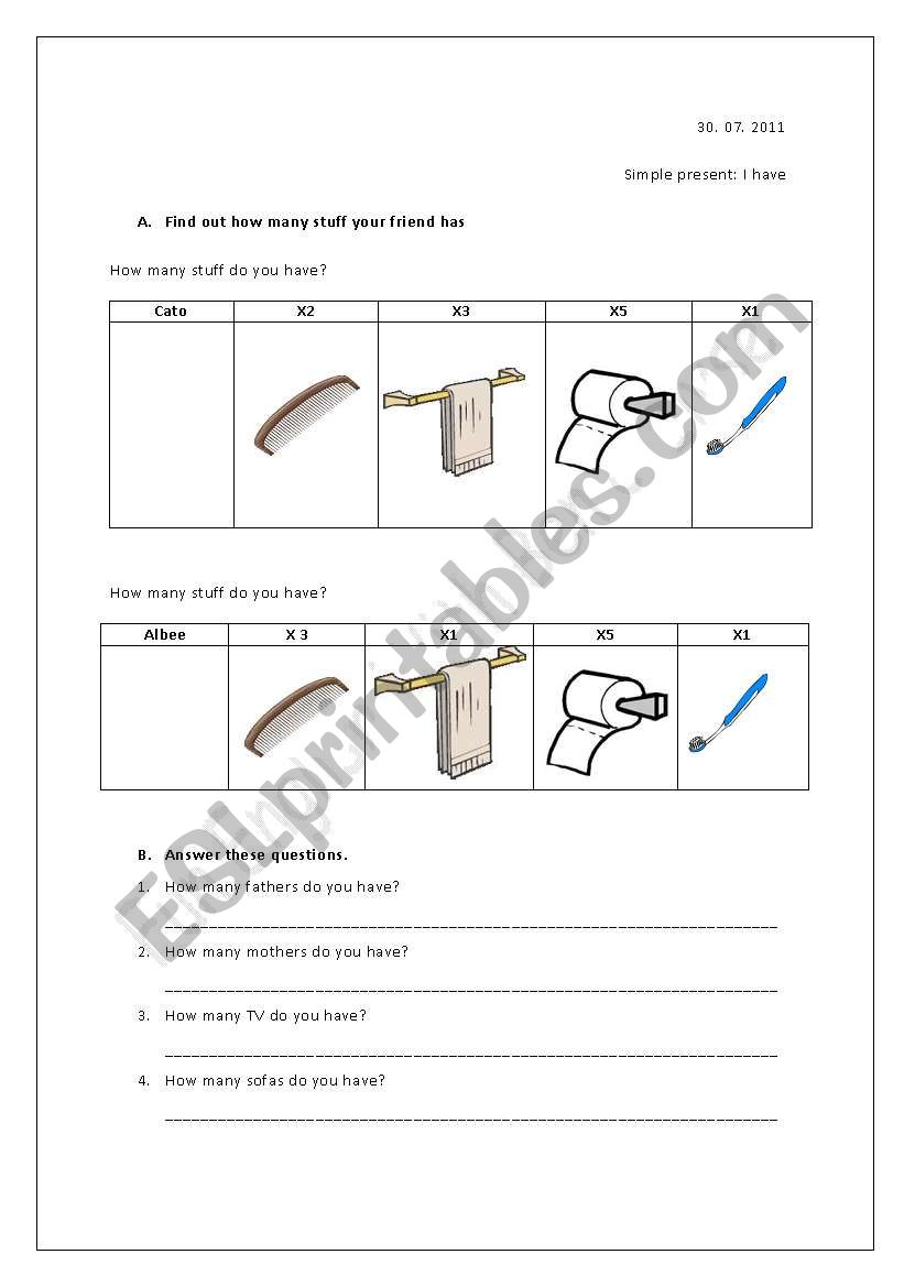 How many things do you have worksheet