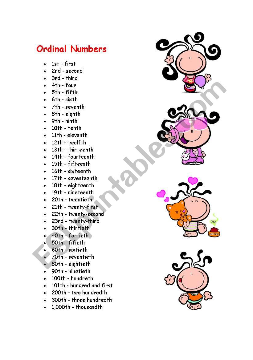 Ordinal Numbers worksheet