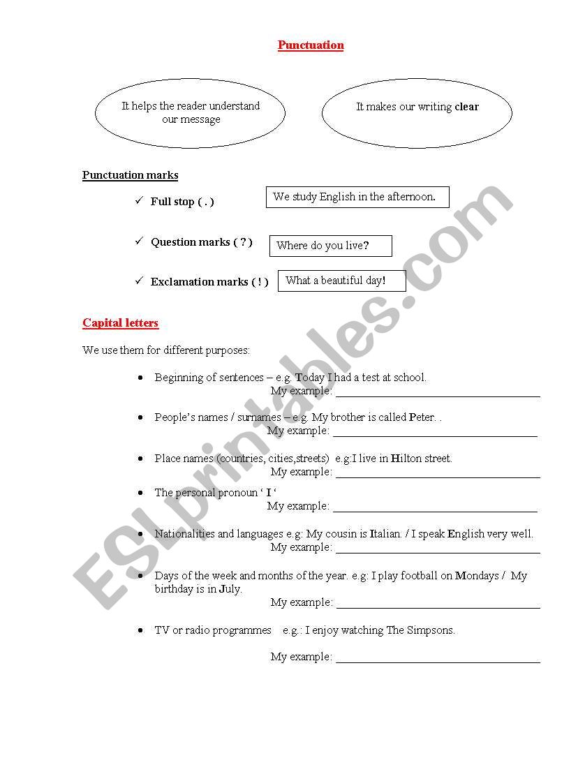 punctuation worsheet worksheet
